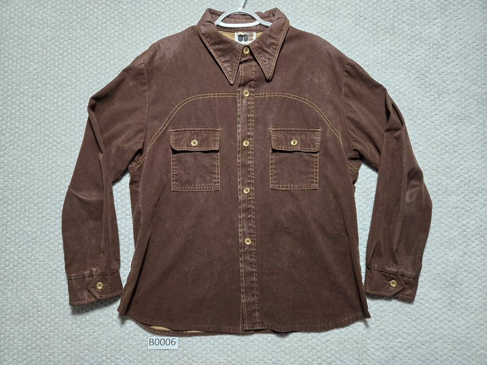 Vintage William Barry Button Up Long Sleeve Shirt Men’s Size L Brown Faux Suede